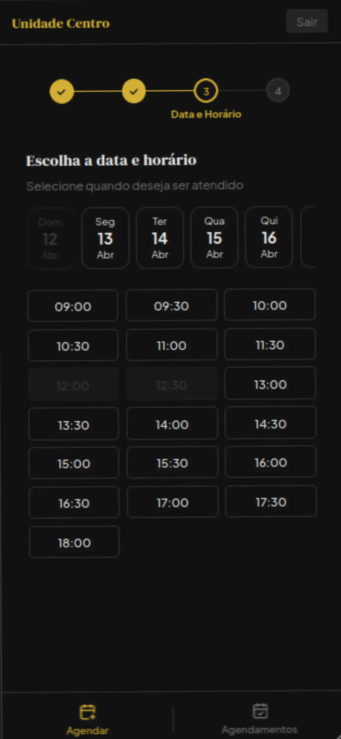 Kronuz — Horários disponíveis mobile